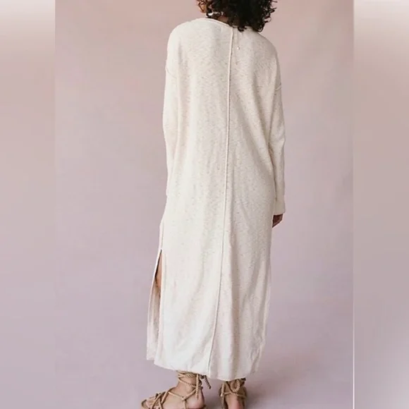 Free People Bri Sweater Maxi Dress Cream Boho Slit Lounge S - Picture 8 of 10